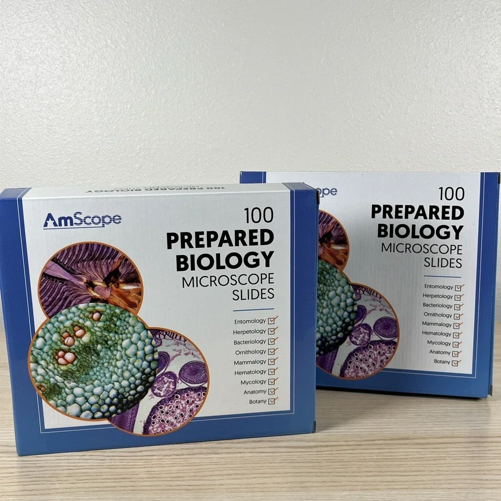AmScope PS100 Homeschool Biology Prepared Microscope Slides - Set A + B - 200